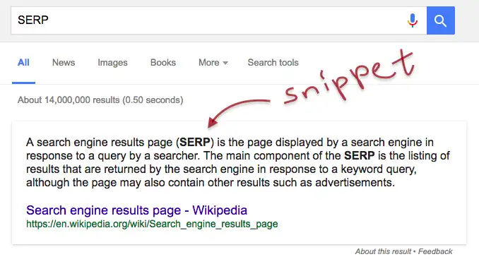 Featured snippet example displayed on Google search results page