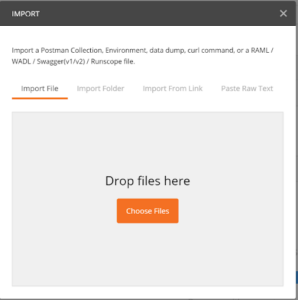 shows how to import collections by dragging and dropping the Swagger or Postman JSON files.