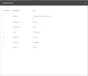 The variables for each iteration are displayed in a preview of the data file "test.csv."