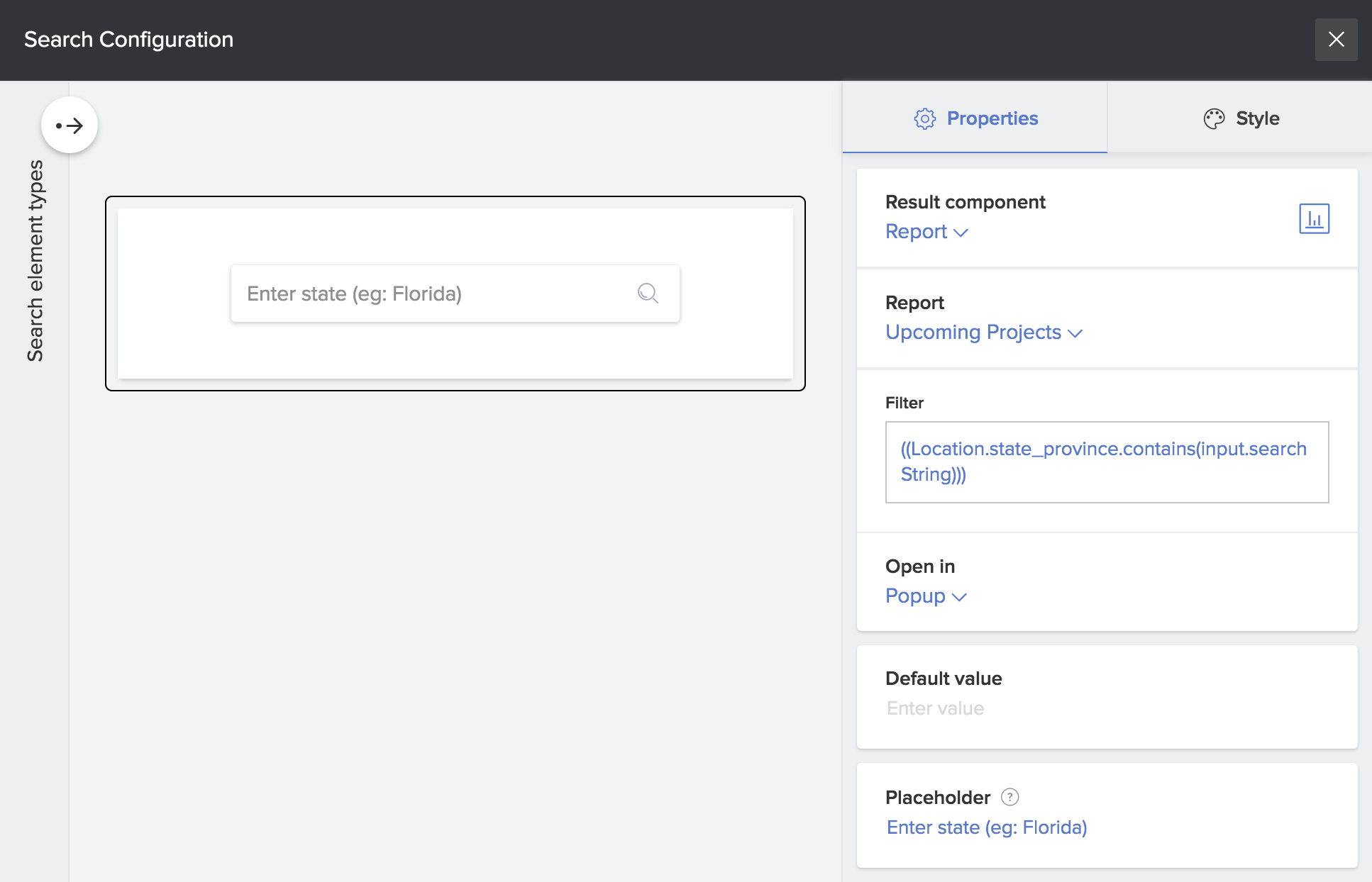 the search configuration