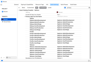 build settings of Runner