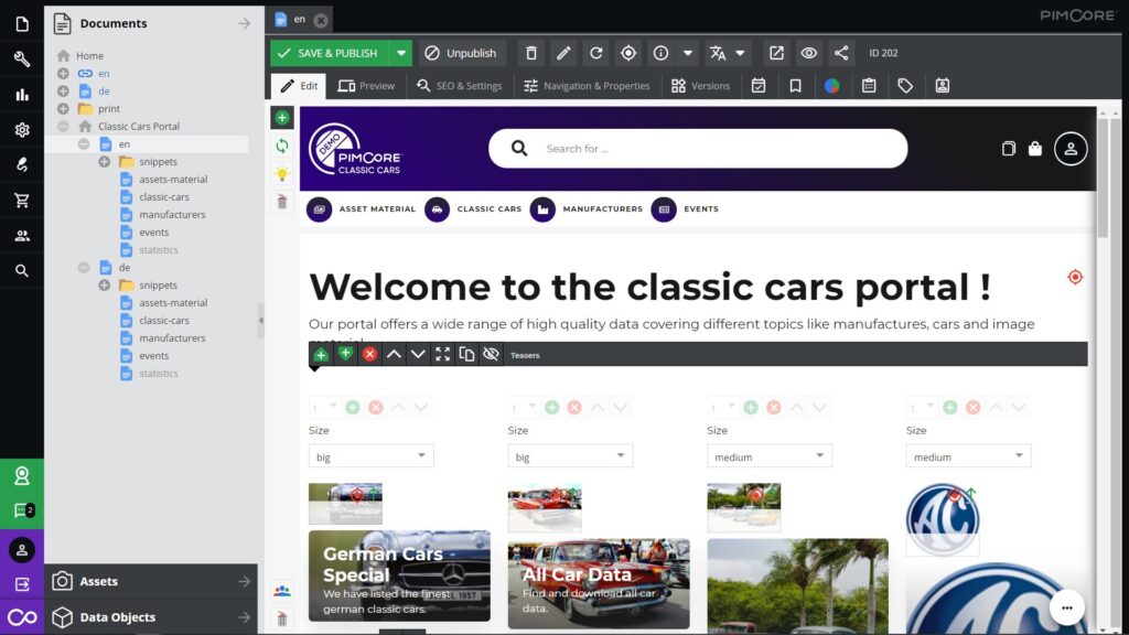 Pimcore Dashboard
